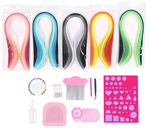 Xiuganpo Kit de Herramientas de Quilling, Juego de 15 Piezas de Suministros para Manualidades de Quilling de Papel, Plantilla y Kit de Bolígrafo para Principiantes, Juego de de Papel con Tiras de de 5