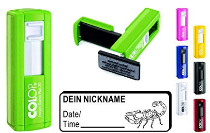 Geocachingstämpel SKORPION – med personligt namn – rektangulär stämpel