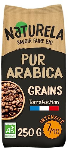 NATURELA - Café Grains Bio - Café Arabica Bio - Torréfaction Lente - Fabriqué en France - 250 g