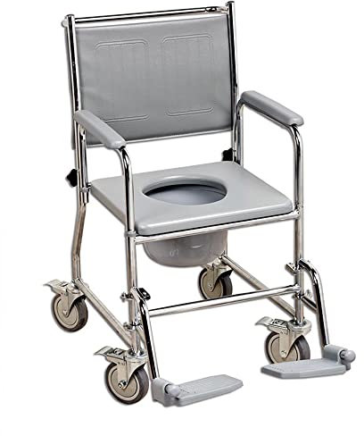 CARELINE Toilettenrollstuhl Mobil, Sitzbreite 43 cm, Gesamtbreite 55 cm, maximale Belastbarkeit 190 kg, Polster Schwarz