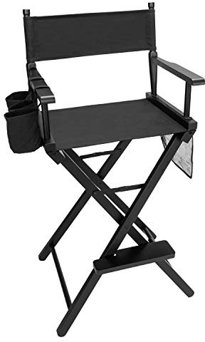 mefeir 31 Height Tall Directors Chairs, Folding Artist Makeup with Replacement Cover, Storage Side Bags, Footrest, Support 250 lbs, Solid Hardwood & Polyester Black Canvas