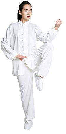 G-LIKE Tai Chi Uniform Clothing - Qi Gong Martial Arts Wing Chun Shaolin Kung Fu Taekwondo Training Cloths Apparel Clothing for Seniors Beginners Men Women Arthritis - Cotton (White-Long Sleeve, S)