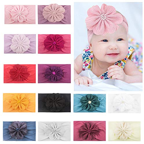 LAEMALLS 14 Pezzi Elastici Fascia Capelli Neonata, Cerchietto bambina, Fiore fascia, Accessori per capelli fotografia, Bambino fascia, Morbida fascia, Multicolore fascia, Fasce per infant 0 a 6 mesi#2