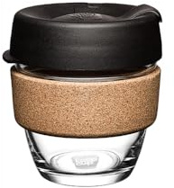 KeepCup Brew Cork - Reusable Coffee Cup Tempered Glass and Natural Cork, S 8oz/227ml - Black