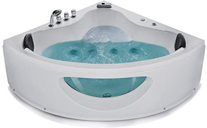 Supply24 since 2004 Whirlpool Badewanne Toskana in Weiß (138x138 cm) – Eckmontage – 10 Massagedüsen & LED Farblichttherapie – Glasfront & Armaturen – Wellness Hot Tub Spa für 1–2 Personen