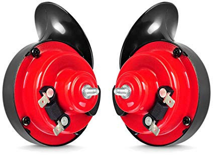 Universal Horn Signalhorn Air Set Zweifarbiges Schneckenhorn 12V Druckluft Lufthorn Siren Auto Fahrzeug LKW Motorrad 110dB Rot Schwarz