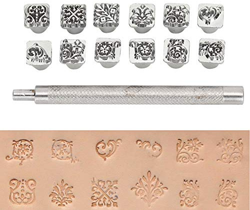 Set di 12 Timbri per Incisione su Pelle, Kit Strumenti per Stampa e Goffratura Artigianale in Pelle, per Leathercraft DIY