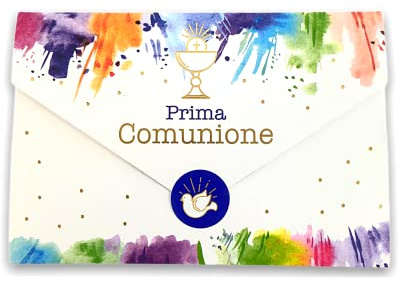 LINA OFFICINE GRAFICHE CREATIVE 96-555 - Tarjeta de felicitación de comunión con etiqueta para cerrar sobre, 11 x 16 cm (cáliz litúrgico unisex)