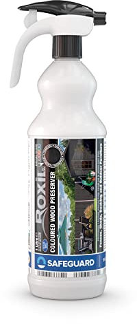 Roxil Wood Stain Preserver (Charcoal, 1 Litre Spray) - Fast-Drying Satin Finish for Decking, Fence, Shed, Furniture. Up to 5 Year Protection for Indoor & Outdoor