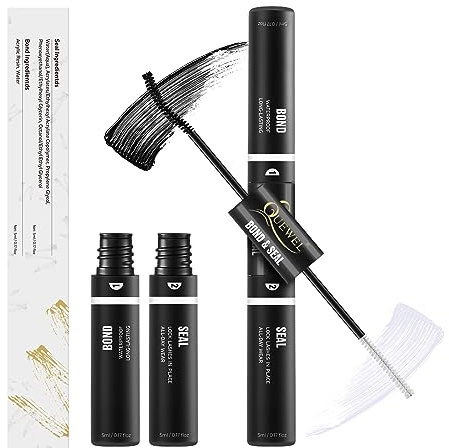 QUEWEL Lash Clusters Bond and Seal, Black Cluster Lashes Glue for DIY Eyelash Extensions, Strong Hold&Waterproof Eyelash Clusters Glue, Gentle Lashes Glue