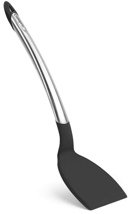 CUISIPRO ELEGANCE Pfannenwender aus satiniertem Edelstahl | 32 cm | Schwarz | Antihaft Pfannenwender Silikon | Hitzebeständigkeit bis zu 220°C | Pfannenwender Edelstahl Spülmaschinenfest |