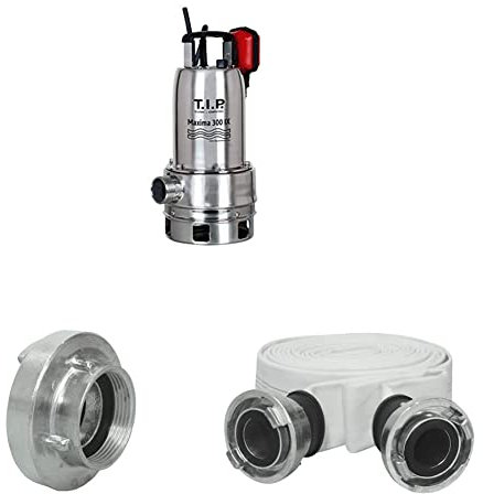 T.I.P. Schmutzwasser Tauchpumpe Maxima 300 IX Mit C 52-Storz-Kupplung, 1,5 Zoll IG - 45,48 mm Und Bau- Und Industriegewebeschlauch Mit 2″ C 52-Storz-Kupplungen