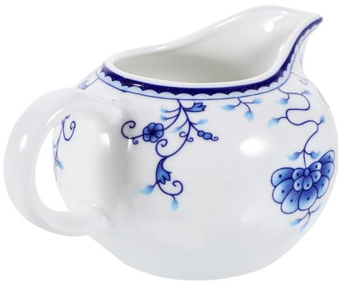 Ciieeo 1pc Porcelain Traditional Gravy Boat Blue and White Ceramic Gravy Jug Ceramic Small Milk Jug with Handle Creamer Serving Pouring Pitcher Sauce Dipping Bowl for Salad Milk Coffee