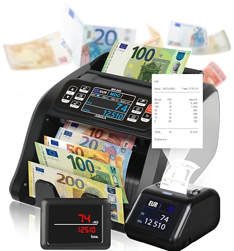 Jubula MV-300 Macchina conta banconote professionale a denominazione mista + Stampante Termica Jubula MPR-1 | EUR, USD, GBP | Macchina conta soldi | Contabanconote professionale miste | Contasoldi