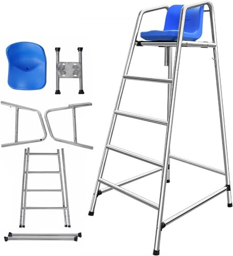 SAFWELAU Taburete alto Escalera para Piscina Acero Silla salvavidas de playa para piscinas de cubierta para socorristas/árbitros, Equipos de salvamento Acero inoxidable, Taburete de escalera de árbitr