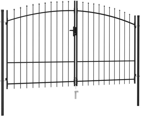 ShGaxin Cancela de Valla Doble Puerta con Puntas, Puertas Metalicas Exterior, Puerta Jardin, Valla De Jardin, Puerta De Jardín, Acero Negro 3x1,75 m