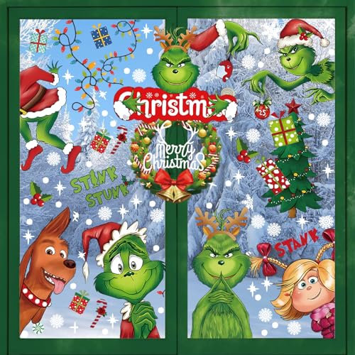 9 Sheets Christmas Window Stickers, Christmas Decorations, Reusable Christmas Room Decor, Snowflake Window Stickers Xmas Tree Window Decals for Glass, for Christmas Holiday Home Party Mirror Decor