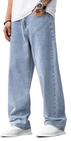 LuminBlaze Baggy Jeans Herren Y2K Streetwear Vintage Jeanshosen Loose Fit Denim Pants mit Weites Bein Lässig Männer Straight Leg