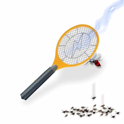 Electric Fly Swatter Bug Zapper Racket Fly Killer Battery Operated Handheld Dual Safety Mesh Electric Racket Bat Indoor Outdoor Insect Catcher For Killing Insects Flies Bugs & (1pc) (grey)