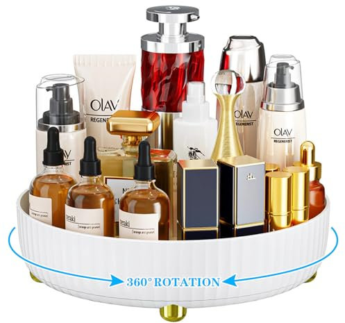 Bekeify 360 Rotating Makeup Organiser Storage Large Capacity Stylish Cosmetic Organiser for Lipsticks Perfume Skincare Organizer for Vanity & Dressing Table Bathroom Bedroom, White