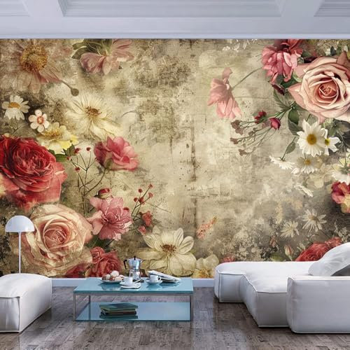 fotomural personalizado Rosa gris con motivos florales vintage restaurante oficina habitación los niños familiar pasillo tapiz artístico murales Pintura Arte Sala