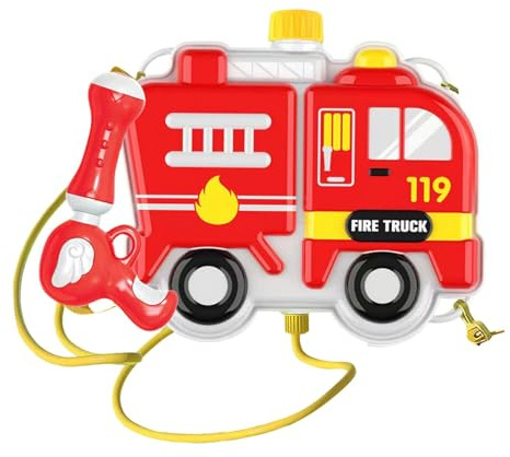 Milageto Zaino per Bambini con Accessorio Acquatico da Pompiere, Gioco d'Acqua per Il Giardino, Camion