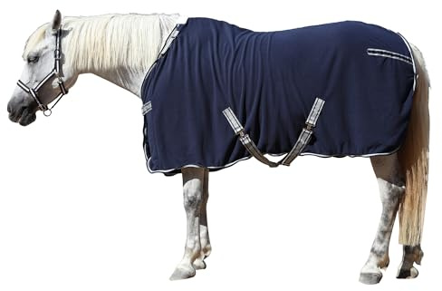 Gallopoff Horse Fleece Cooler, Blanket Liner - 300g Anti-Pilling Fleece, Moisture-Wicking, Quick-Drying, Adjustable Neck, Secure Tail Cord - for Stable, Travel, Post-Workout, Layering Navy 69