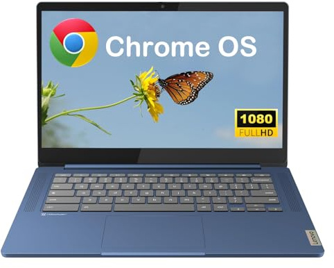 Lenovo IdeaPad Slim 3 Chromebook, 14'' Full HD (1920 x 1080) Display, 8-Core MediaTek Kompanio 520 CPU, 4GB RAM, 320GB (64GB eMMC + 256GB Micro SD Card), Wi-Fi 6, Abyss Blue, EAT Laptop Foldable Stand