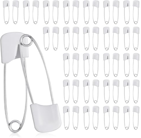 Sorcristy Lot de 50 petites épingles à nourrice - 40 mm - En plastique blanc - Avec fermeture de verrouillage - Pour couches de bébé - Fixation de vêtements - Bricolage