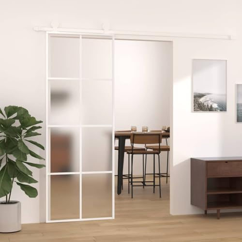 Emmtore Puerta corredera ESG vidrio y aluminio, Puerta Corredera Rail Guía Deslizante Moderna, blanca 76x205 cm