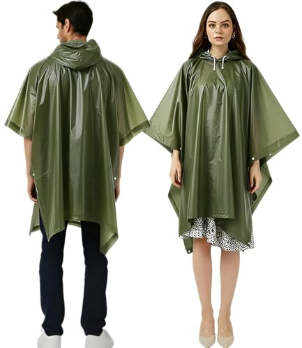 UPSEN Rain Ponchos for Adults, 2 Pcs Reusable Raincoats Coats Jackets Emergency for Women Men with Hood