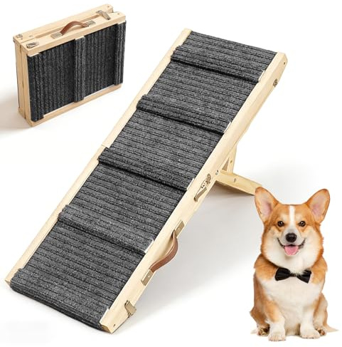 Hundtrappa, vikbar halkfri säkerhetsramp extra bred och höjdjusterbar, kan belastas upp till 100 kg för bil, soffa, säng och små hundar i hemmet och på resor