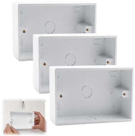 3 Pcs 2 Gang Surface Mounted Double Socket Back Box 146 Type, Light Switches and Power Sockets, Plastic Electrical Surface Mounted Double Socket for Home and Office Wiring Installation(White)
