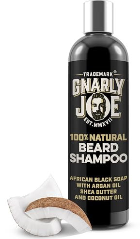 Gnarly Joe Beard Shampoo for Men - 250ml Natural Face Wash with African Black Soap, Argan Oil & Shea Butter - Beard Dandruff Shampoo Care - Vegan Beard Soap & Beard Wash for Men - UK Made