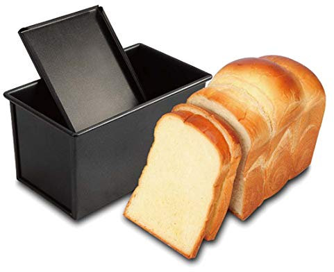 CANDeal Für 450g Teig Toast Brot Backform Gebäck Kuchen Brotbackform Mold Backform Mit Deckel(Schwarz-Rechteck-Glatt)