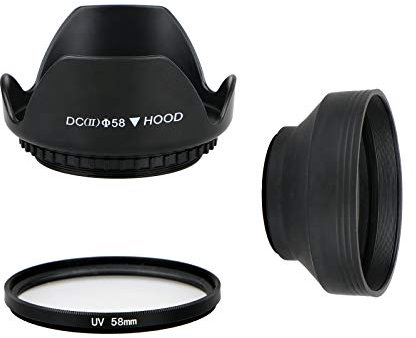 EEEKit 58mm Tulip Flower Lens Hood with UV Filter Lens for Canon EOS 77D 80D 90D Rebel T8i T7 T7i T6i XTi SL2 DSLR Camera