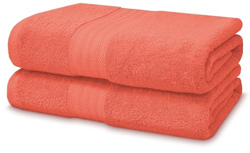 Victorio & Lucchino Juego de Toallas 100% Algodón - 2 Toallas Baño Grande 100x150cm - Color Coral