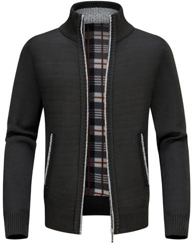 KUDORO Cardigan Gilet Homme Pull Homme Veste en Maille Chandail Zippé Chaud Cardigan Épais avec Col Montant Tricot Décontractée Polaire Men Sweater Mode Vest(Noir,L)