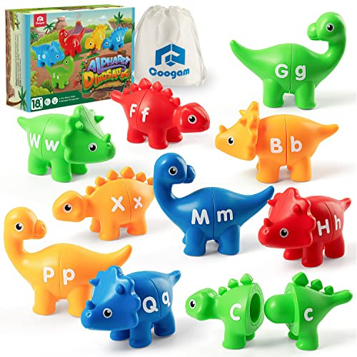 Coogam Matching Letters Feinmotorik Spielzeug, 26 PCS Double-Sided ABC Dinosaurier Alphabet Spiel mit Großbuchstaben Kleinbuchstaben, Vorschule pädagogische Montessori Lernspielzeug für Kleinkinder