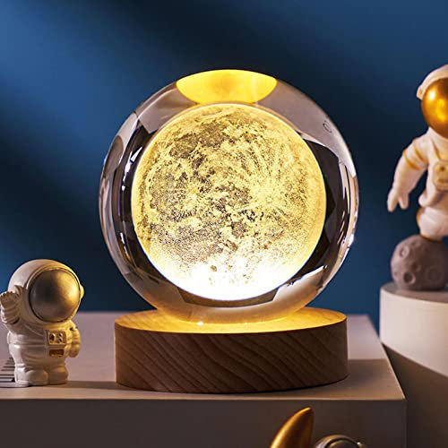 Shop-UP! Lampada Luna 3D sfera di cristallo grande, con base e luce a led USB, confezione regalo inclusa
