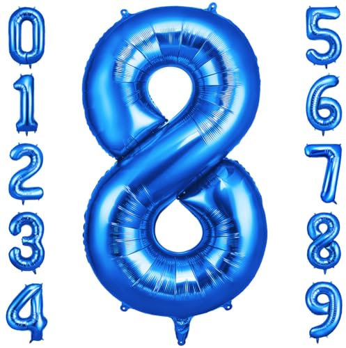 OFFCUP Geburtstag Zahl 8 Blau, Geburtstagsdeko Ballons, Riesige Folienballon in 40 - 101cm, für Männer Frauen Geburtstagsparty Deko, Jubiläum 8 Jahre Deko