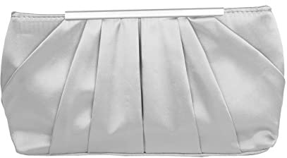 Lollanda Damen-Handtasche, Clutch, elegant, plissiert, Satin, Handtasche für Rosen, Abend, Abschlussball, Party, Hochzeit, silber, 20Inches, medium