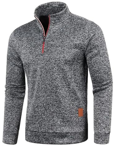 Half Zip Pullover Herren Ohne Kapuze Männer für Solid Arbeitspullover Oversize Winter Sport Arbeitspullover Sweater Men (DE/NL/SE/PL, Alphanumerisch, M, Regular, Regular, Schwarzgrau)