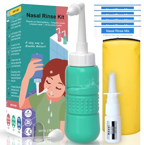 Neti Pot - 5 x Sinus Rinse Mix+Nasal Wash Bottle+Spray Bottle+Borsa di stoccaggio, Kit di bustine di risciacquo nasale, Neti Pot Sale, Irrigazione nasale, Sollievo del seno nasale, lavaggio nasale