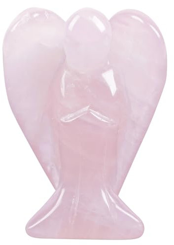 Lovionus89 Natural cuarzo rosa ángel estatua, tallada a mano piedra curación cristal bolsa figuras decoración, 7.5 cm