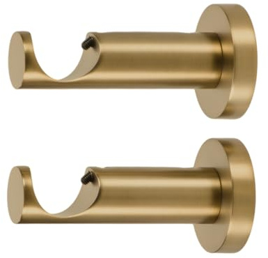 Ivilon Ceiling or Wall Mount Curtain Rod Brackets Holders for Curtain Rods of 7/8 and 1 Inch Diameter. Set of 2. Color Warm Gold