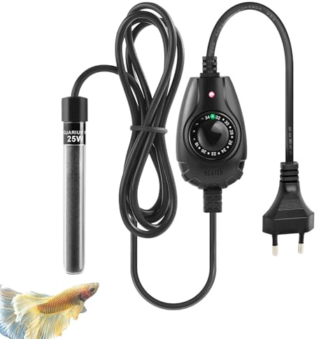 PYPABL Chauffage Aquarium 15W 25W 35W Super Mini, Chauffage Réglable pour Petit Aquarium 1-35L, avec Contrôleur Externe, Petit Chauffage pour Bols à Poisons (25W)