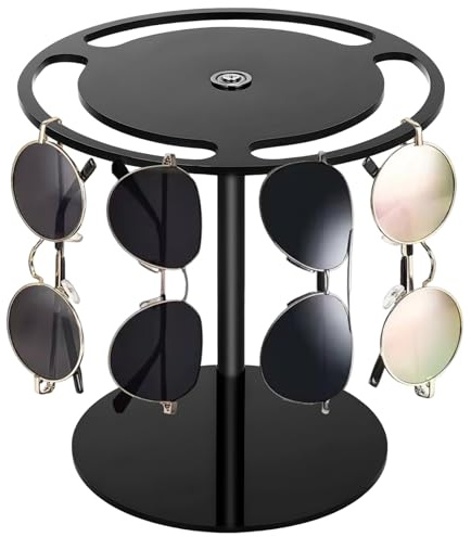 NLONLL Soporte para Gafas de Sol Acrílico Giratorio 360º Organizador de Gafas de Sol Expositor Gafas de Sol para Tocadores, Mesitas De Noche, Escritorios (Negro)