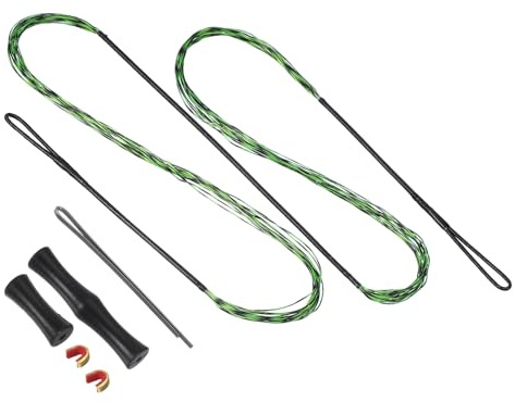 PATIKIL Remplacement de Corde d'arc avec 2 encoches en Laiton 1 Ensemble de protège-Doigts en Silicone pour AMO 70, 14 brins de Corde d'arc Long Traditionnel, Vert-Noir