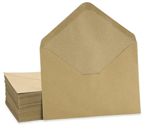 AMFUN 55PCS Umschläge, 175x125mm Kraftpapier Umschläge Nassklebung Ohne Fenster, Briefumschlag mit Nassklebung für Geburtstagskarten Einladung Grußkarten (Braun)
